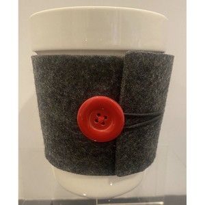 Starbucks White Mug with Decorative Button Fabric Cozie